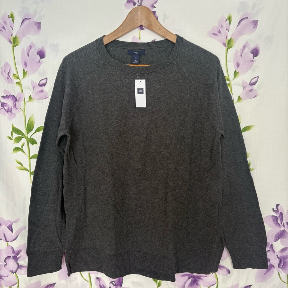 NEW GAP Dark Gray Elbow Patch Crew Neck Sweater